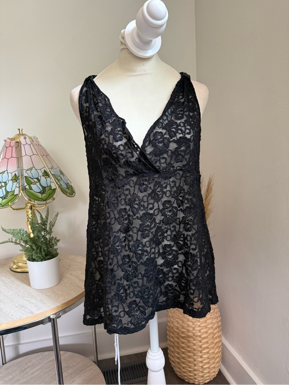Black Lace V-Neck Tank Top